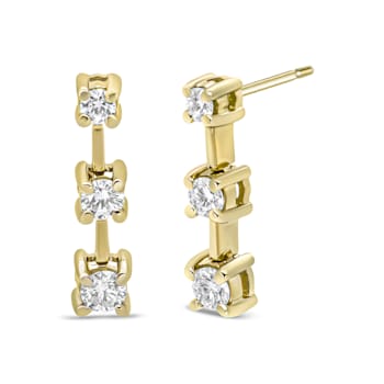 14K Yellow Gold 1/2ctw Round Diamond 3 Stone Graduated Drop Past,
Present and Future Stud Earrings