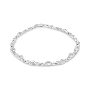 Sterling Silver Prong Set Diamond Accent Curved Spiral Link Bracelet