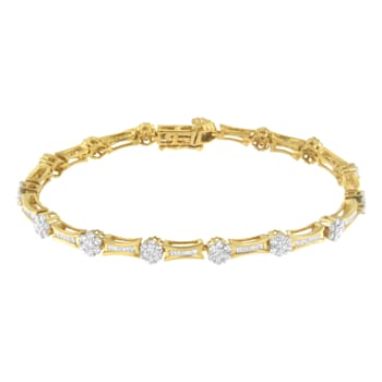 2.00ctw Round and Baguette White Diamond 10K Two-tone Gold Tennis Bracelet