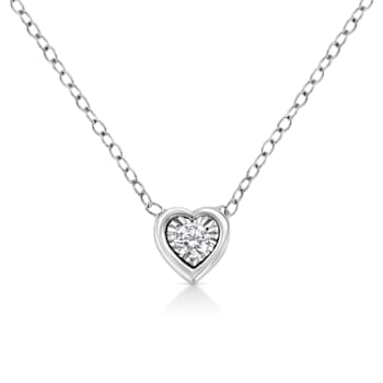 0.10ctw Round Miracle-Set Diamond 10K White Gold Heart Pendant with Chain