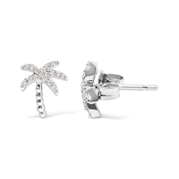 10K White Gold 1/10 Cttw Diamond  Encrusted Palm Tree Stud Earrings (H-I
Color, I1-I2 Clarity)