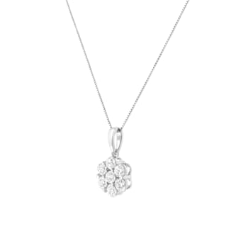 14K White Gold 2.0ctw Round Diamond 7 Stone Flower 18" Pendant
w\chain(H-I Color, SI2-I1 Clarity)