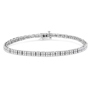 Sterling Silver 3.0ctw Prong-Set Round Diamond 2 Row Link Tennis Bracelet