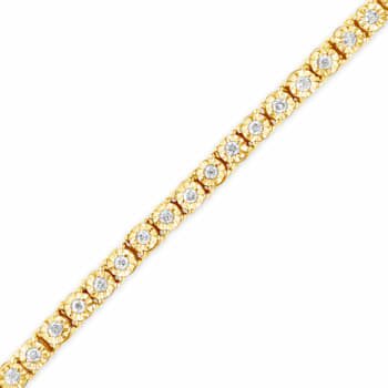 10K Yellow Gold Over Sterling Silver 1.0 Cttw Round-Cut Diamond Tennis Bracelet
