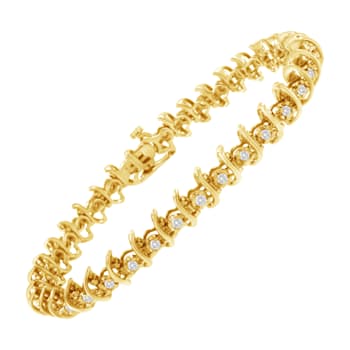 10K Yellow Gold Over Sterling Silver 1.0ctw Prong-Set Diamond Link Bracelet