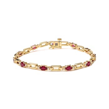 10K Yellow Gold Ruby and 1/10ctw Diamond Bar Prong Set Bracelet (H-I
Color, SI1-SI2 Clarity)