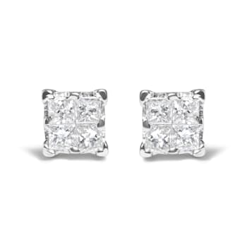 .925 Sterling Silver 1/4 Cttw Invisible Set Princess Diamond Composite
Quad Stud Earrings