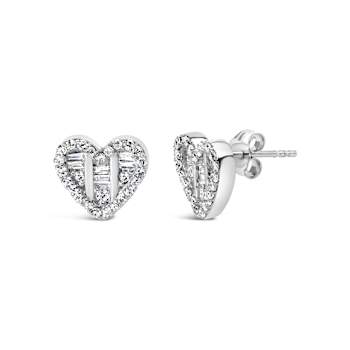 Sterling Silver 1/2 Cttw Round and Baguette Diamond Composite Heart
Shaped Stud Earring