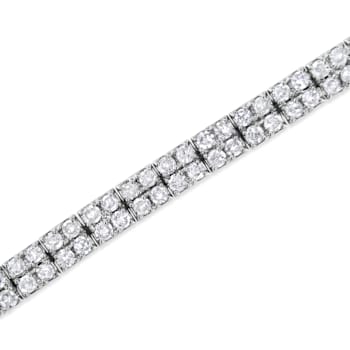 Sterling Silver 3.0ctw Prong-Set Round Diamond 2 Row Link Tennis Bracelet