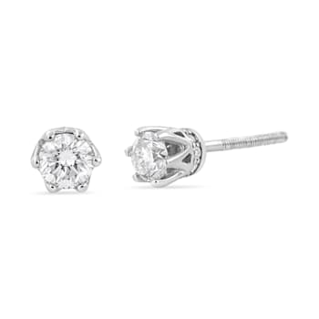 0.50ctw Round Diamond 14K White Gold 6 Prong Crown Stud Earrings
