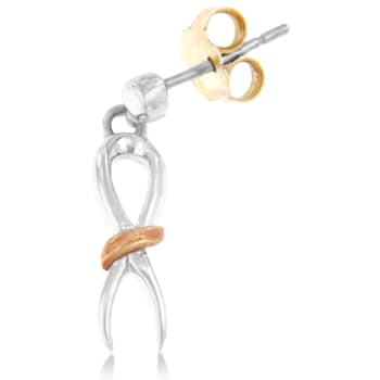 Two-Toned Sterling Silver Awareness Ribbon Dangle Earrings