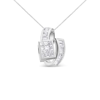 14K White Gold 2ctw Princess and Baguette Cut Diamond Double Loop
Pendant w\chain(G-H, VS1-VS2)