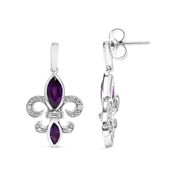 .925 Sterling Silver Marquise Cut Amethyst and Diamond Accent Fleur De
Lis Dangle Stud Earrings