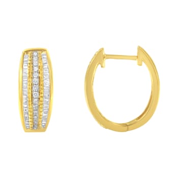 10K Yellow Gold 3/4 Cttw Pave and Channel Set Diamond Triple Row Modern
Hoop Earrings