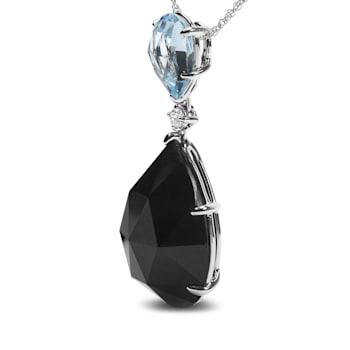 18K White Gold Pear Cut Blue Topaz and Black Onyx Gemstone with Diamond
Accent Dangle Drop Pendant