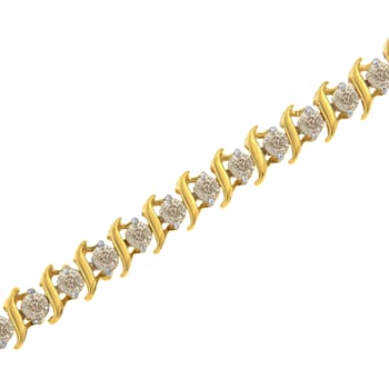 10K Yellow Gold 2.0 Cttw Diamond Alternating Wave and Round Link 7”
Tennis Bracelet (J-K, I2-I3)