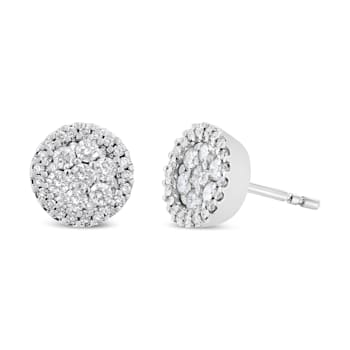 14K White Gold AGS Certified 1.0ctw Diamond Halo-Style Cluster Round
Button Stud Earrings