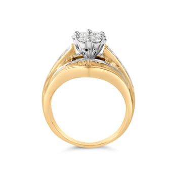 14K Yellow Gold 2-1/3ctw Diamond Cluster Band Engagement Ring &
Wedding Band Set Size 7