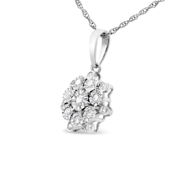 Sterling Silver 1/4ctw Miracle Set Diamond Floral Cluster 18"
Pendant w\chain
