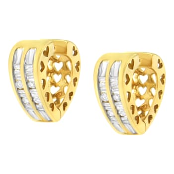 10K Yellow Gold 1/2ctw Diamond Huggie Heart Hoop Earrings
