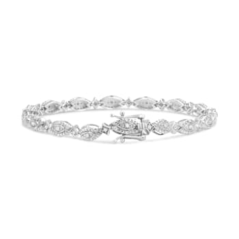 Sterling Silver 1/2 Cttw Diamond Alternating Marquise and Starburst
Shaped Link Bracelet