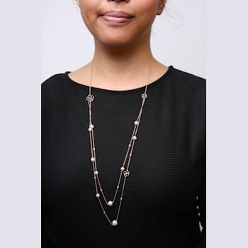 18K Rose Gold 1/2 Cttw Diamond and Freshwater Pearl Double Strand
Station Necklace