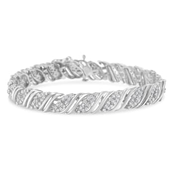 Sterling Silver 2.0ctw Diamond Double Wrap S Curve Link Bracelet