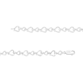 Sterling Silver Prong Set Diamond Accent Alternating Heart Link Bracelet