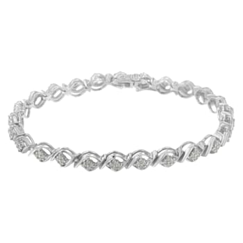 Sterling Silver 1.0ctw Diamond Cluster Link Bracelet