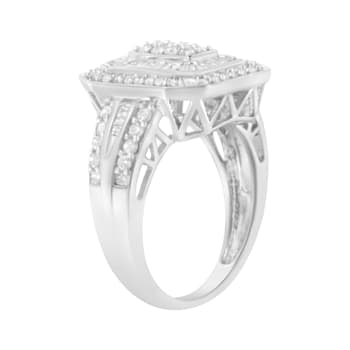 Sterling Silver Round and Baguette Diamond Cathedral Ring (0.75 Cttw,
H-I Color, I2-I3 Clarity)