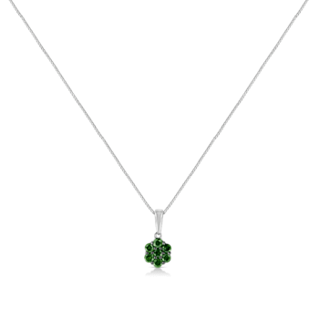 Sterling Silver 1/4ctw Green Color Prong Set Diamond Floral Pendant
w\chain 18"(I1-I2 Clarity)
