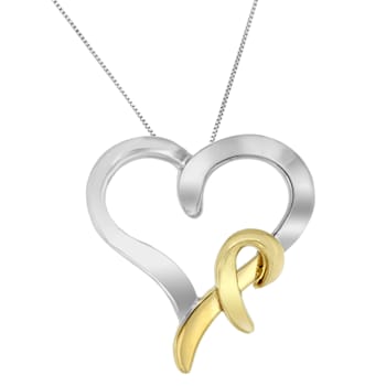14K Yellow Gold Over Sterling Silver Heart Shaped Pendant With Chain
