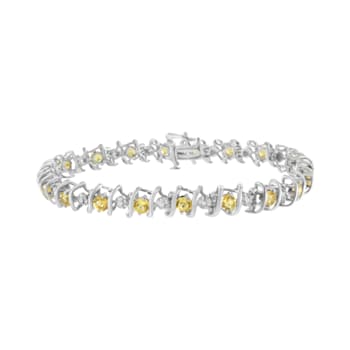 3.5 mm Lab Created Yellow Citrine and 1/6 ctw Diamond Rhodium Over
Sterling Silver Tennis Bracelet