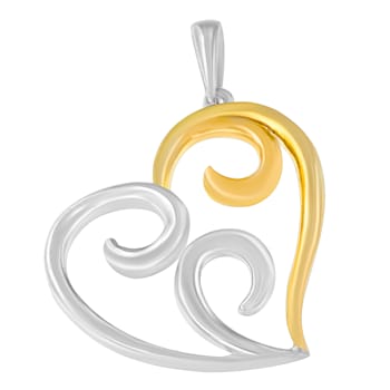 Open Heart with Swirls 10K Yellow Gold Over Sterling Silver Necklace