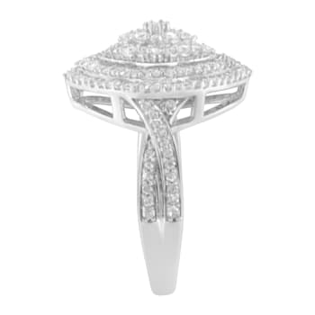 Sterling Silver 1.0ctw Mixed Cut Diamond Marquise-Shaped Cluster Ring
(I-J Color, I2-I3 Clarity)