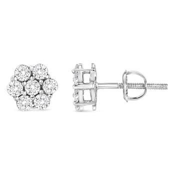 14K White Gold 1/2ctw Round-Cut Diamond Floral Stud Earrings