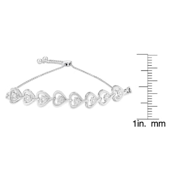 Sterling Silver .10ctw Diamond Woven Heart Bolo Bracelet
