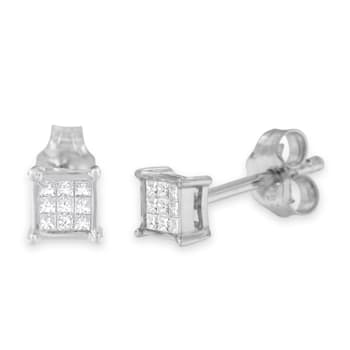 Sterling Silver Multi-stone Princess-cut Diamond Stud Earring 0.20ctw