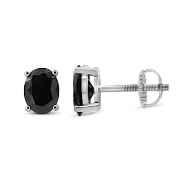 Sterling Silver 4.0ctw Treated Black Oval Diamond Stud Earring