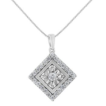 10K White Gold 1/2ctw Diamond Square Pendant w\chain(I-J, I2-I3)