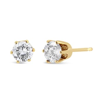 14K Yellow Gold Diamond Solitaire 6 Prong Stud Earrings 3/4ctw