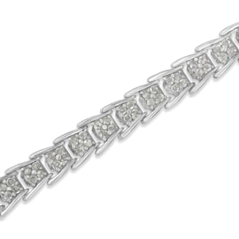 Rhodium Over Sterling Silver 2 Ctw Diamond Wave Tennis Bracelet