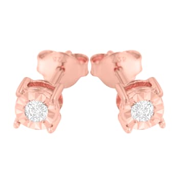 0.10ctw Round Brilliant-Cut Diamond 10K Rose Gold Over Sterling Silver
Stud Earrings