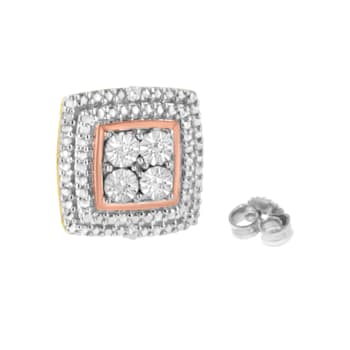 Diamond Accented Square-Shaped 10K Tri-Color Gold Over Sterling Silver
Milgrain Stud Earrings
