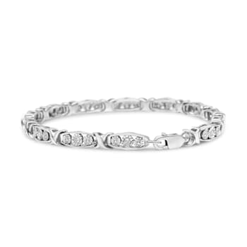 Sterling Silver .10ctw Diamond Miracle Set 3 Stone Link Bracelet