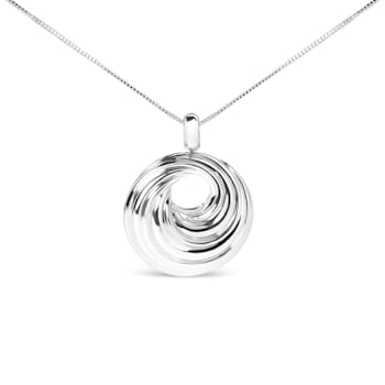 Sterling Silver Endless Wave Swirl Statement Medallion 18" Pendant Necklace
