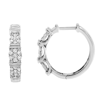 Sterling Silver 1/2ctw Lab Grown Round Diamond Floral Cluster Hoop Earrings