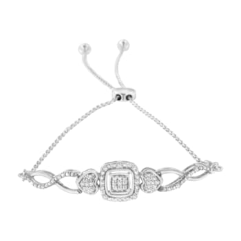 Sterling Silver Diamond Cushion Frame 4”-10” Adjustable Bolo Tennis Bolo
Bracelet (I-J, I3) - 7"
