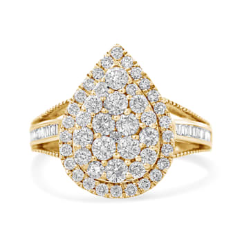 10K Yellow Gold Over Sterling Silver 1 1/2ctw Diamond Halo Cocktail Ring
(I-J Color, I1-I2 Clarity)