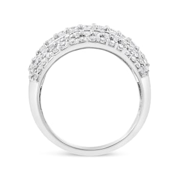 Sterling Silver 2.0ctw Round and Baguette-Cut Diamond Cluster Ring (H-I
Color, I1-I2 Clarity)